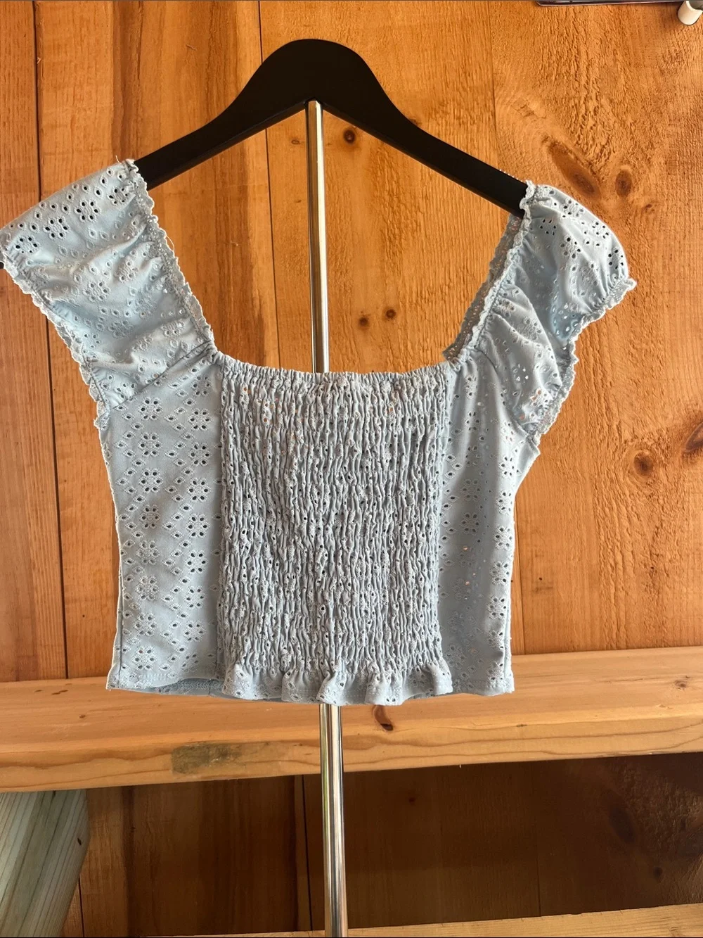 URBAN Romantics Light Blue Eyelet Tie-Front Crop Top